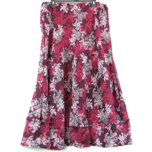 White Stag Dresses & Skirts - WHITE STAG Floral Flare Sheer Pink Long Skirt